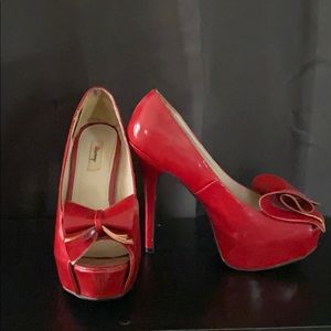 Red Peep toe heels